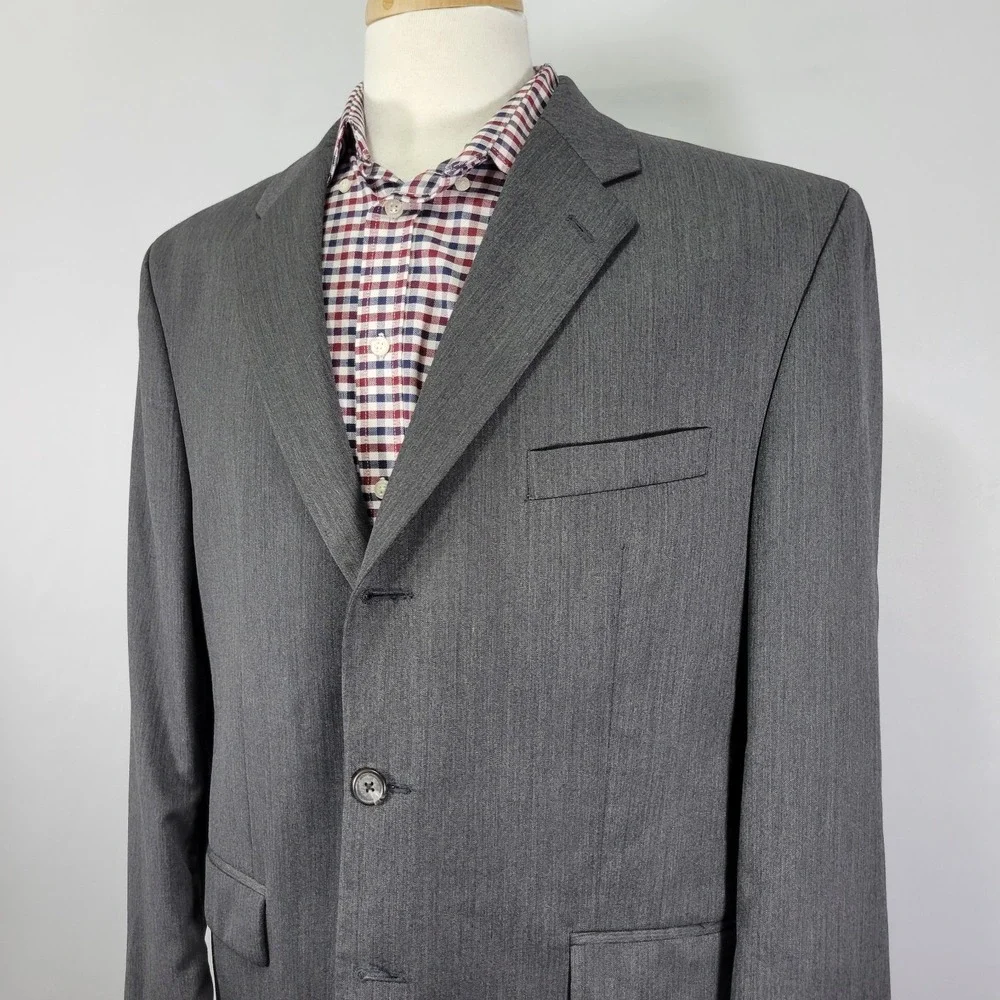 Ralph‎ Lauren Men's Sport Coat Blazer Three Button Gray Herringbone Wool 44R